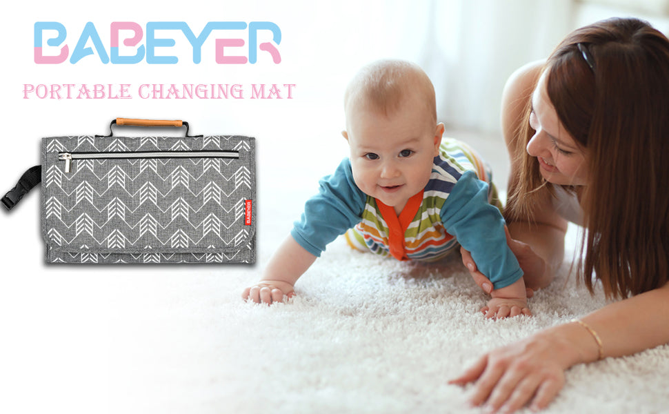 BABEYER Portable Nappy Changing Mat, Baby Travel Changing Mat with Storage Pockets for Toddlers Infants & Newborns, Grey