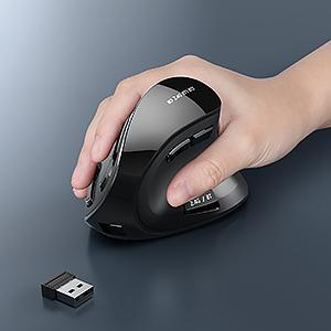 Ergonomic Mouse Wireless, seenda Rechargeable Vertical Mouse for Multi-Purpose (BT3.0 / 5.0 / 2.4GHZ), Ergonomic Mouse Bluetooth for Laptop / PC / Smart TV / Mac / Smartphone / Tablet / iPad - Black