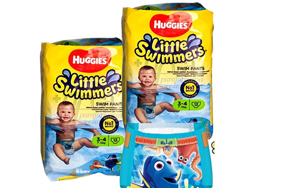 2 Pack Disposable Swimming Nappies, 2 Pack Swim Water Nappies Size 5 - 6, 12kg- 18kg, (2 Packs x 11) 5-6 - 22 Total Baby Toddler Children Waterproof Leak Proof Nappy + 1 x Mocktail