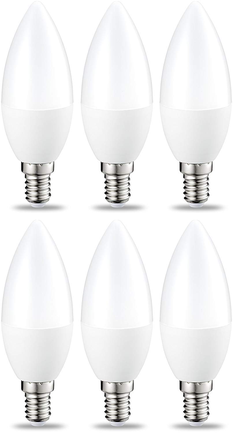Amazon Basics LED E14 Small Edison Screw Candle Bulb, 5.5W (equivalent to 40W), Warm White, Non Dimmable - Pack of 6