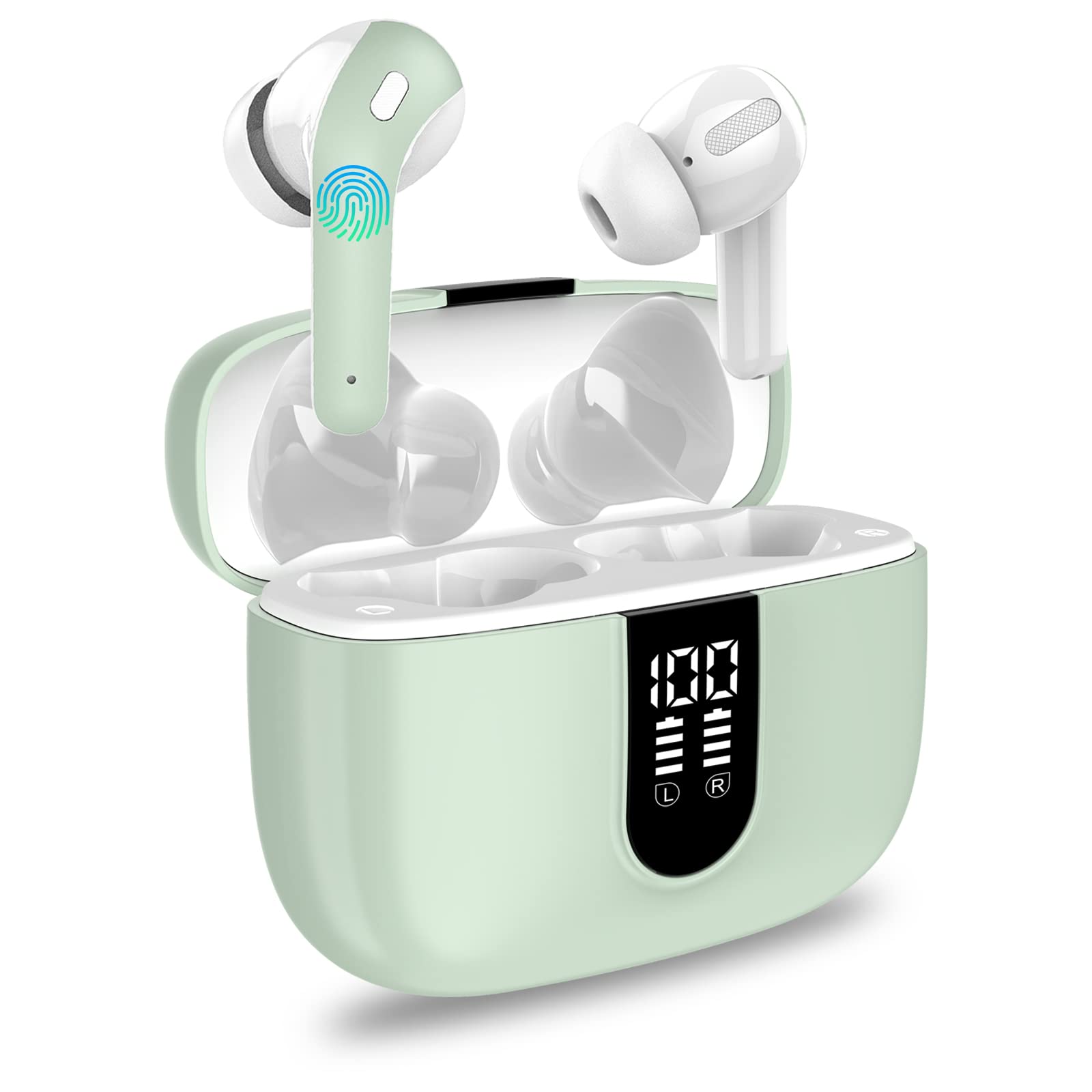 Wireless Headphones,Taopod X08 Wireless Earbuds Bluetooth Headphones With Microphone,40h Playtime Touch Control Ipx7 Waterproof Running Headphones(Mint Green)