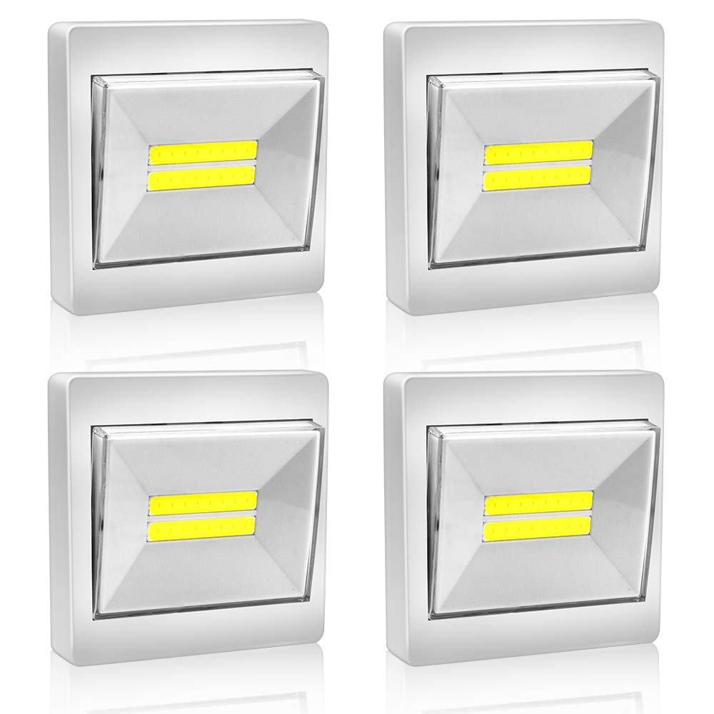 BeiLan 4 Pack Night Light Wall Switch,Battery Operated,COB LED Cordless Lights Switch for Cabinet, Wardrobe, Shelf, Closet,Cupboard,Kitchen & Children's Bedroom