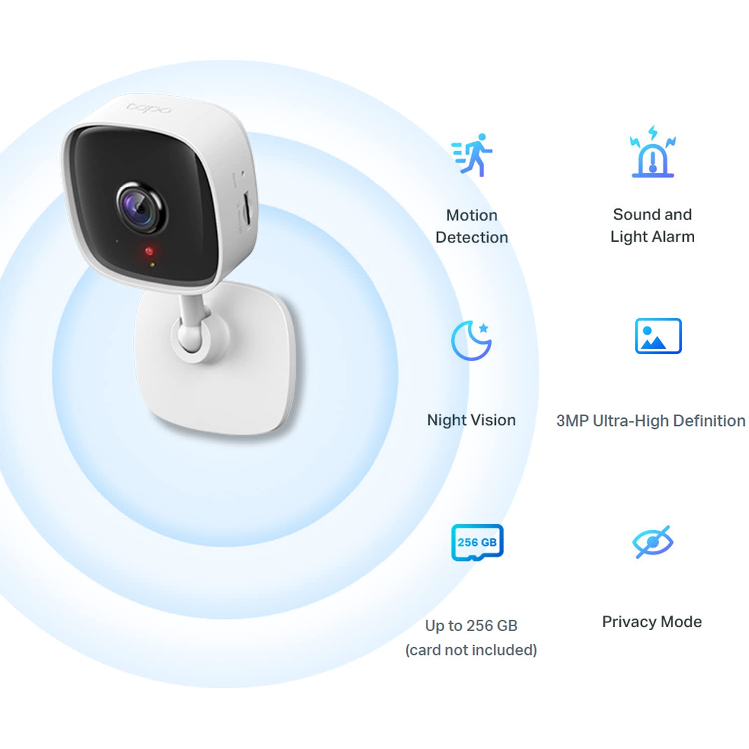 TP-Link Tapo Mini Smart Security Camera, Indoor CCTV, Works with Alexa&Google Home, No Hub Required, 3MP(2304 × 1296) High Definition, 2-Way Audio, Night Vision, SD Storage, Device Sharing(Tapo C110)