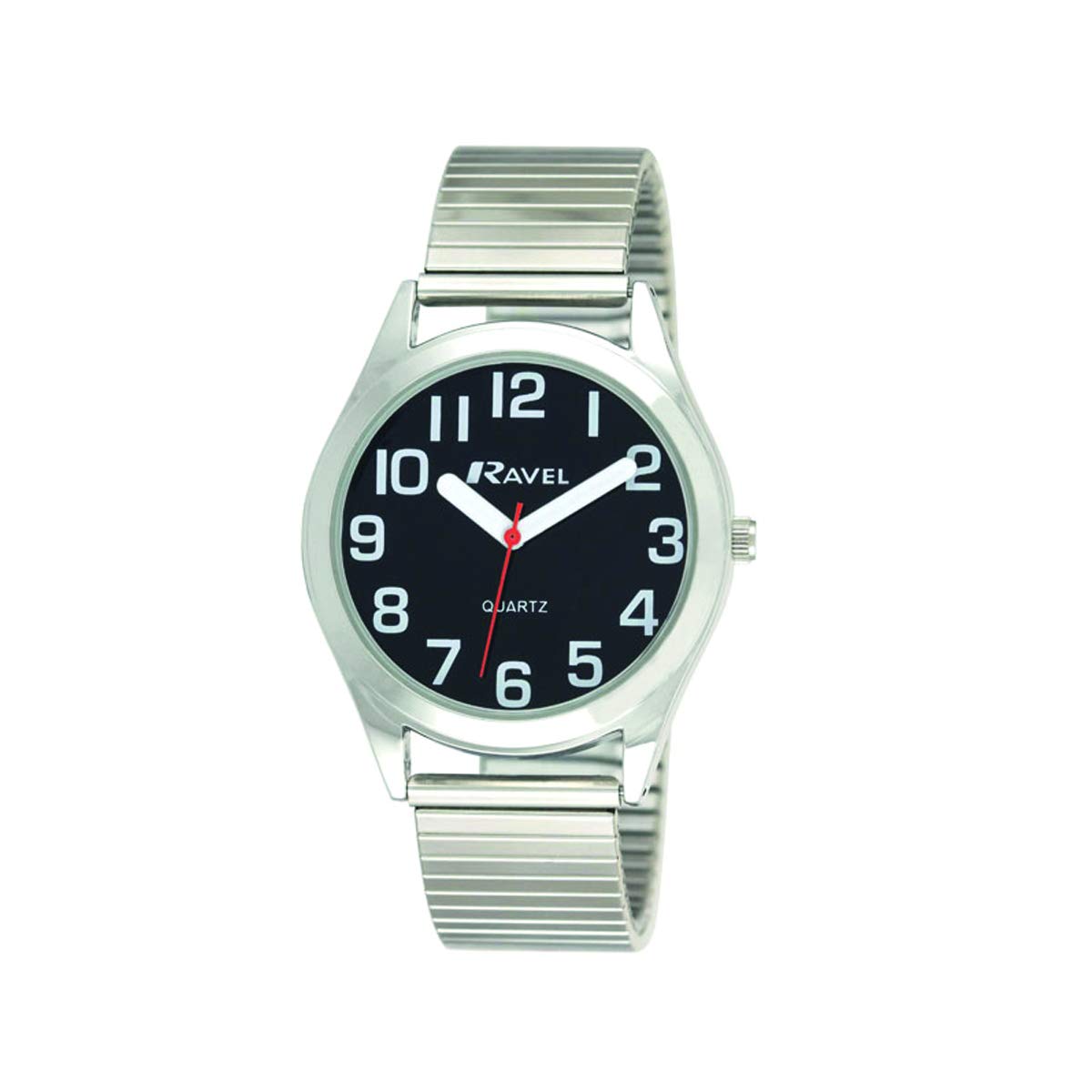 Ravel - Unisex Super Bold Sight Aid Watch with Big Numbers on Stainless Steel Expander Bracelet