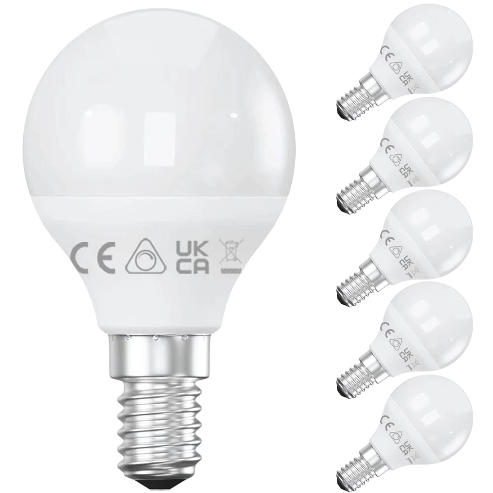 E14 Dimmable LED Bulb, 5W (Equivalent to 40W) Small Edison Screw Golf Ball (SES), 2700K Warm White Dimmable - Pack of 5