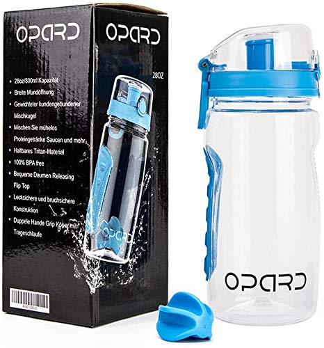 Opard Protein Shakers Bottles Leakproof BPA Free Protein Powder Shaker Flip-top Sports Shaker Cup for Gym, School & Officeth Infusion Rod & Time Markings (Blue)