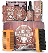 Viking Revolution Beard Brush For Men & Beard Comb - Natural Boar Bristle Brush And Dual Action Pear Wood Beard Combs For Men With Velvet Travel Pouch - Great Gifts For Men