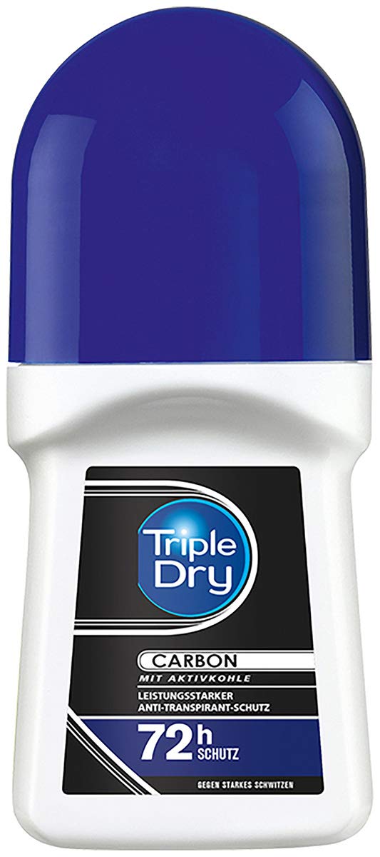 Triple Dry Carbon Antiperspirant Roll-On, Deodorant Against Heavy Sweating, Deodorant with Activated Carbon for 72 Hour Safe Protection, Antibacterial Antiperspirant, 50 ml
