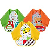 Lictin Baby Feeding Bibs with Sleeves - 5pcs Feeding Bibs Apron Waterproof, Baby Bibs with Long Sleeves, Weaning Bibs for Unisex Toddler (0-2 Years)