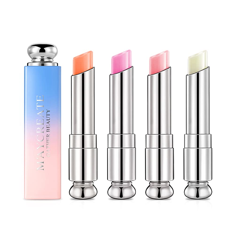 Ownest 4 Pcs Crystal Jelly Lipstick, Organic Nutritious Lip Balm, Long Lasting Waterproof Lips Moisturizer Magic Temperature Color Change Lipstick
