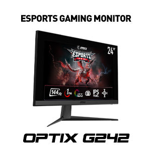 MSI Optix G242 Esports Gaming IPS Monitor - 23.8 Inch, 16:9 Full HD (1920 x 1080), IPS, 144Hz, 1ms, Adaptive Sync, DisplayPort, HDMI, Wide Color Gamut, Night Vision, Anti-Flicker, Less Blue Light