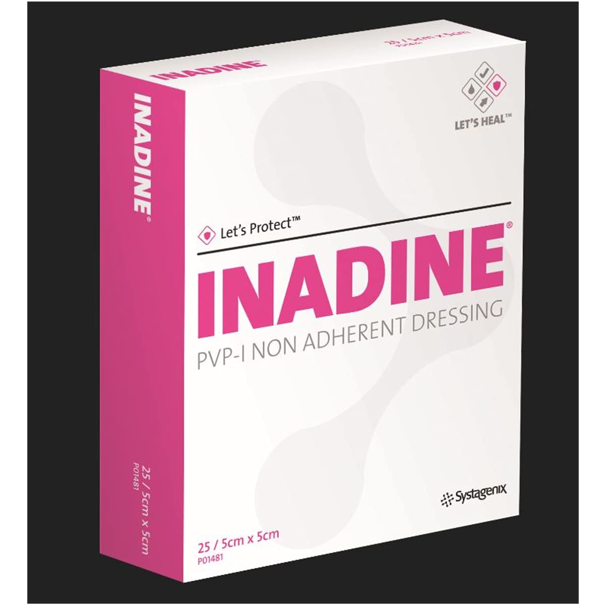 Inadine 5cm x 5cm x5 Non-Adherent Wound Dressings, Povidone Iodine, AntiMicrobial