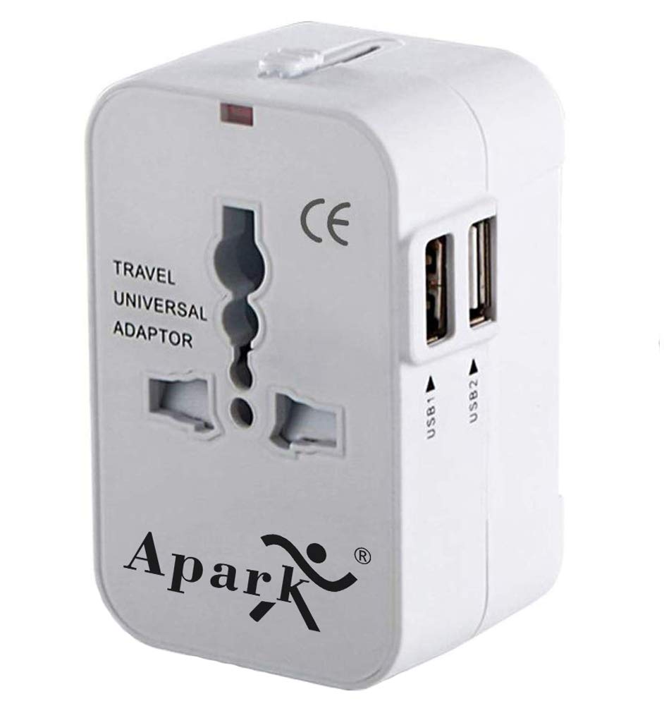 Apark Universal Plug Travel Adapter Worldwide Plug Converter Adaptor All in One Wall Charger with USB EU UK US AU Plugs (White)