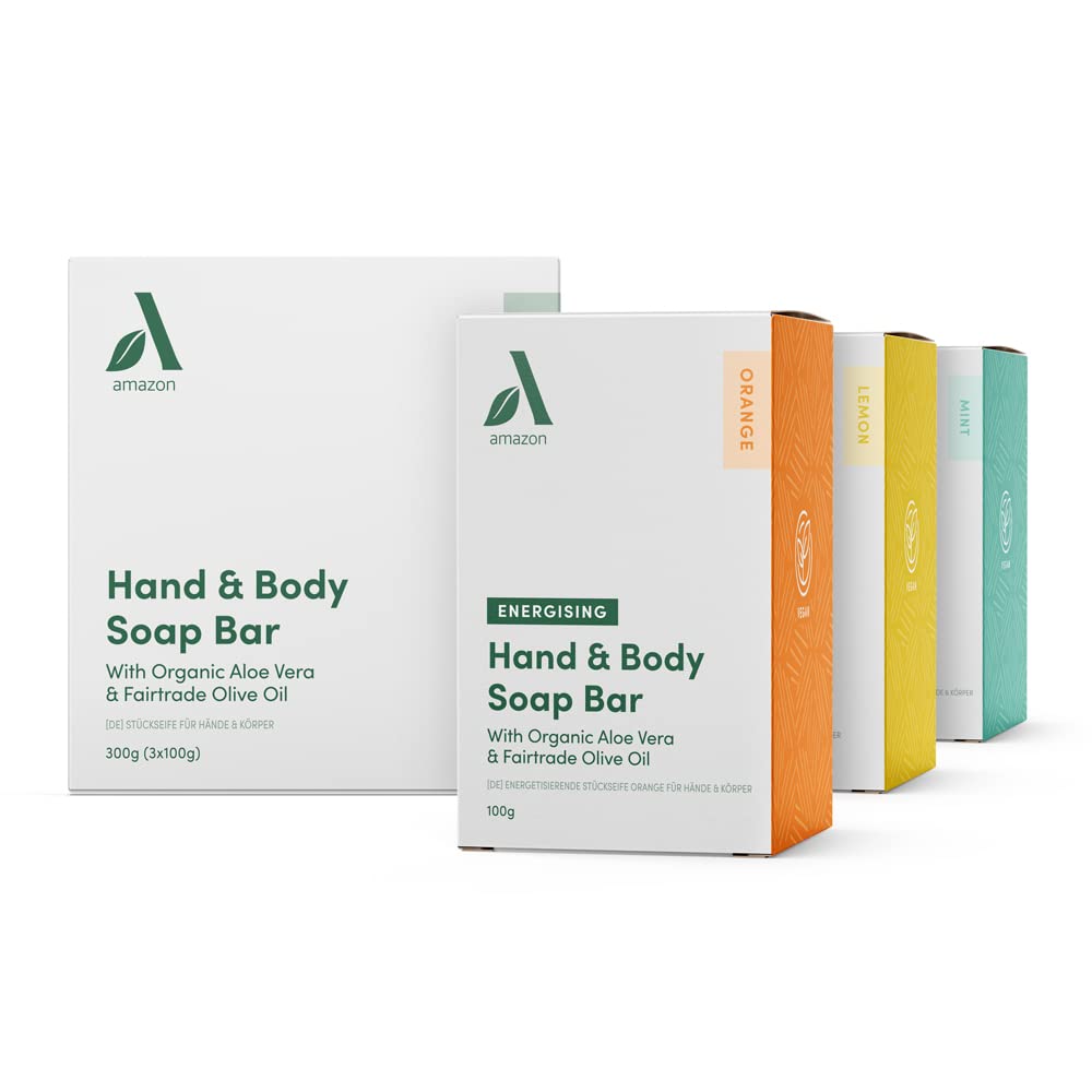 Amazon Aware Hand & Body Soap Bar Variety Pack with Organic Aloe Vera and Fairtrade Olive Oil – 3 Bars x 100g