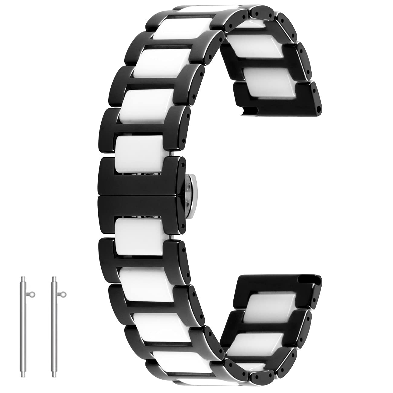 Ceramic Watch Band Quick Release 20mm 22mm Watch Strap Deployment Clasp Watch Bracelet for Women Men Black White