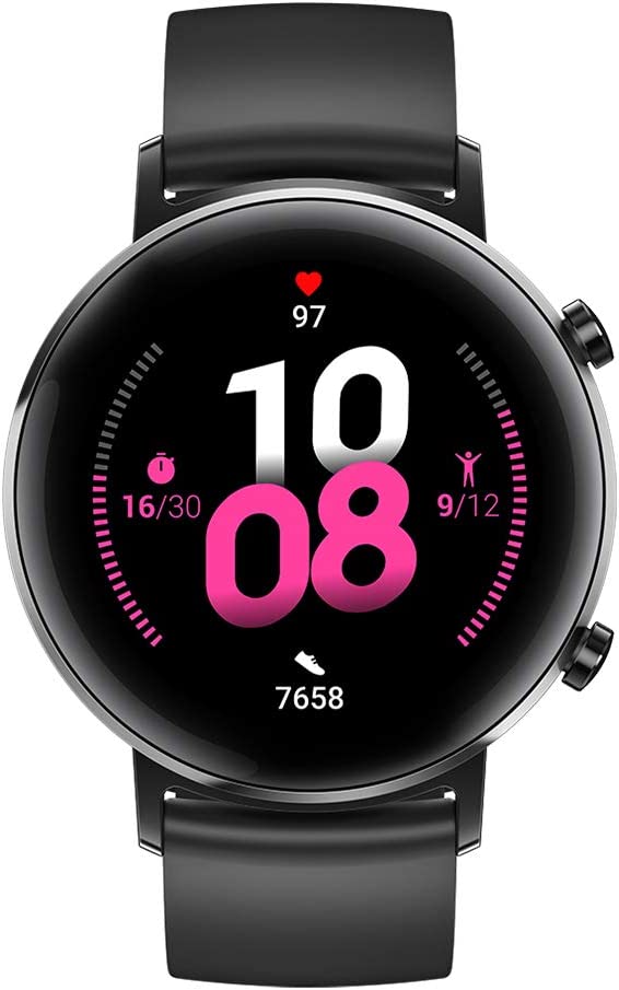 HUAWEI Watch GT 2 (42 mm) Smart Watch, 1.2 Inch AMOLED Display with 3D Glass Screen, 1 Week Battery Life, GPS, 15 Sport Modes, 3D glass screen, Real-time Heart Rate Monitoring Smartwatch, Matte Black