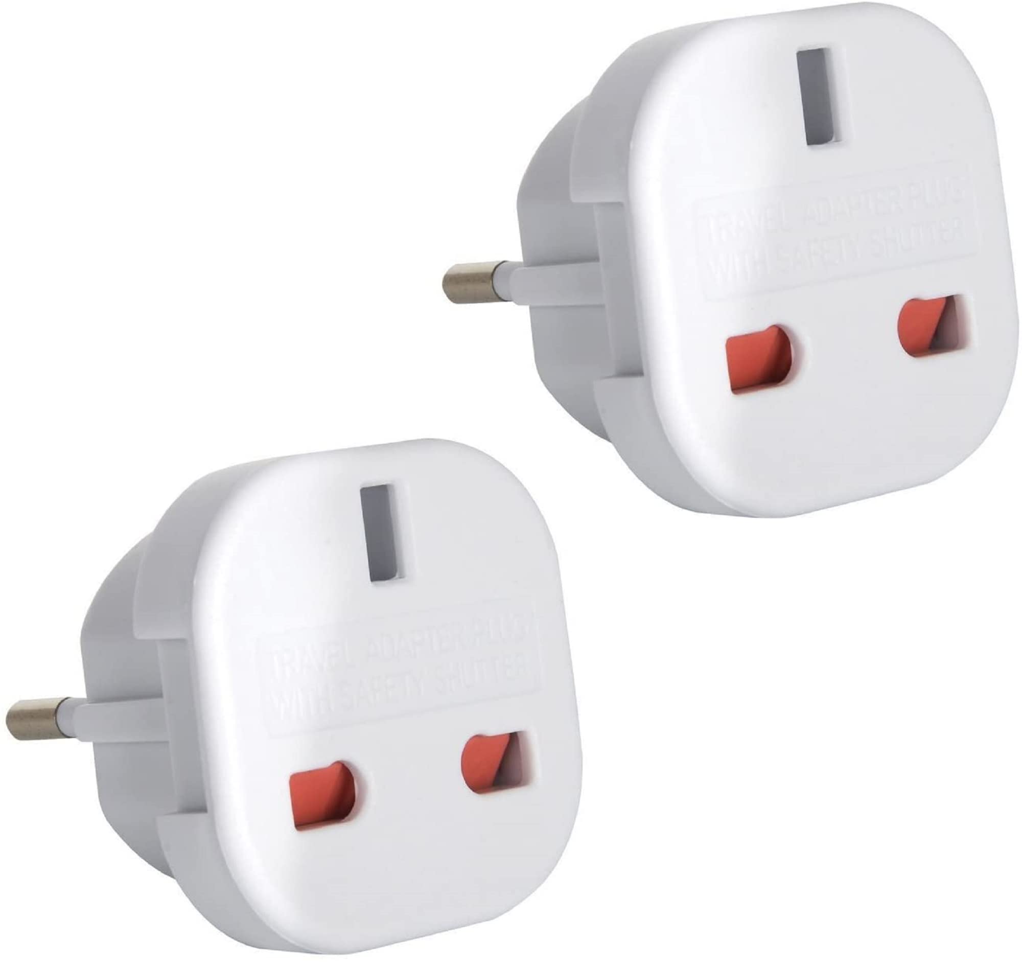 Pack of 2 Travel Adapter | UK to European Plug Adapter Converter (Euro Type C, E, F) EU Plugs for travelling to Italy Cape Verde Poland Spain Turkish Greece Bulgaria and more.(White)