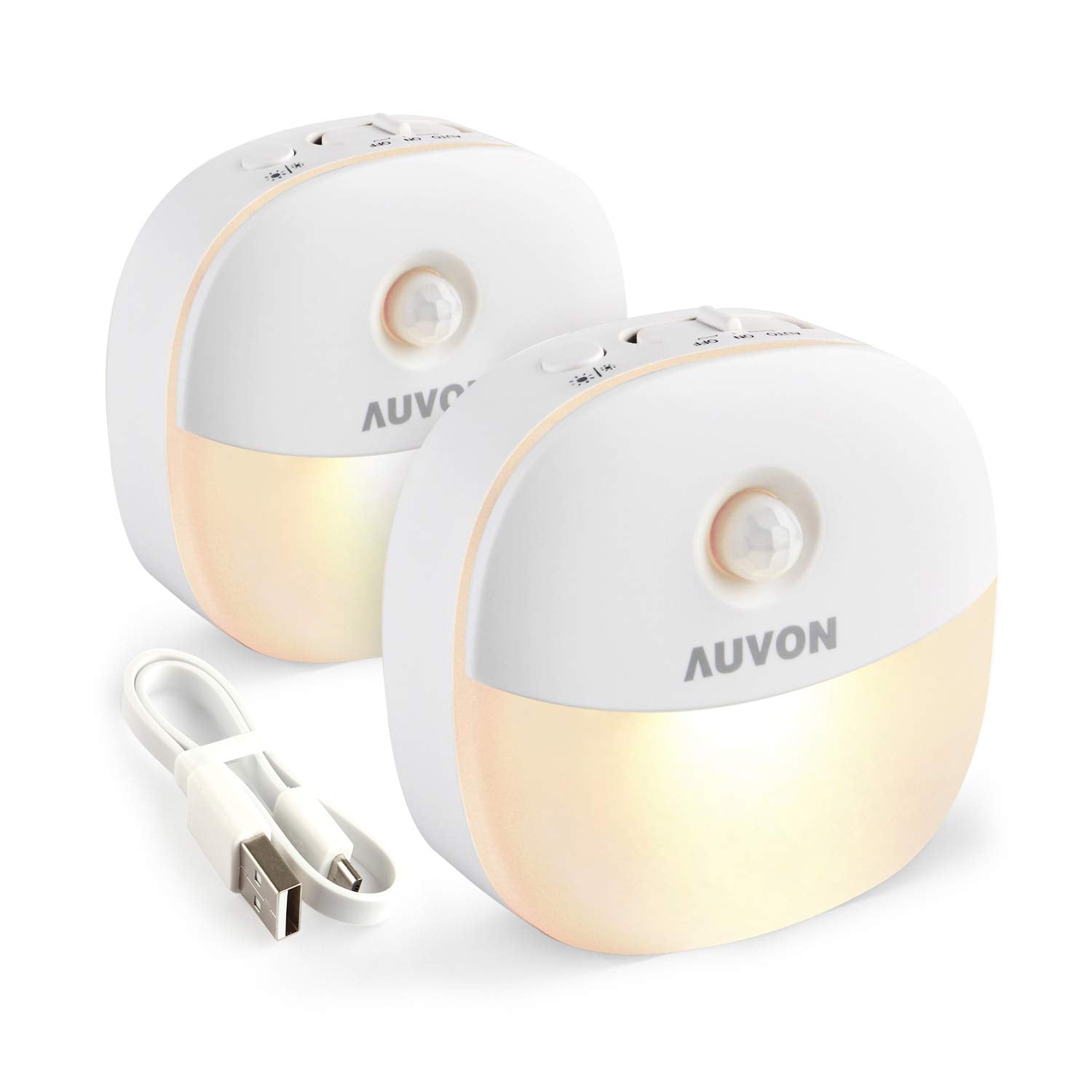 AUVON Night Light, USB Rechargeable LED Motion Sensor Light, Removable Magnetic Strip Stick-On Cupborad, Wardrobe, Closet, Kitchen, Stairs, Bedroom, Hallway (2 Pack)