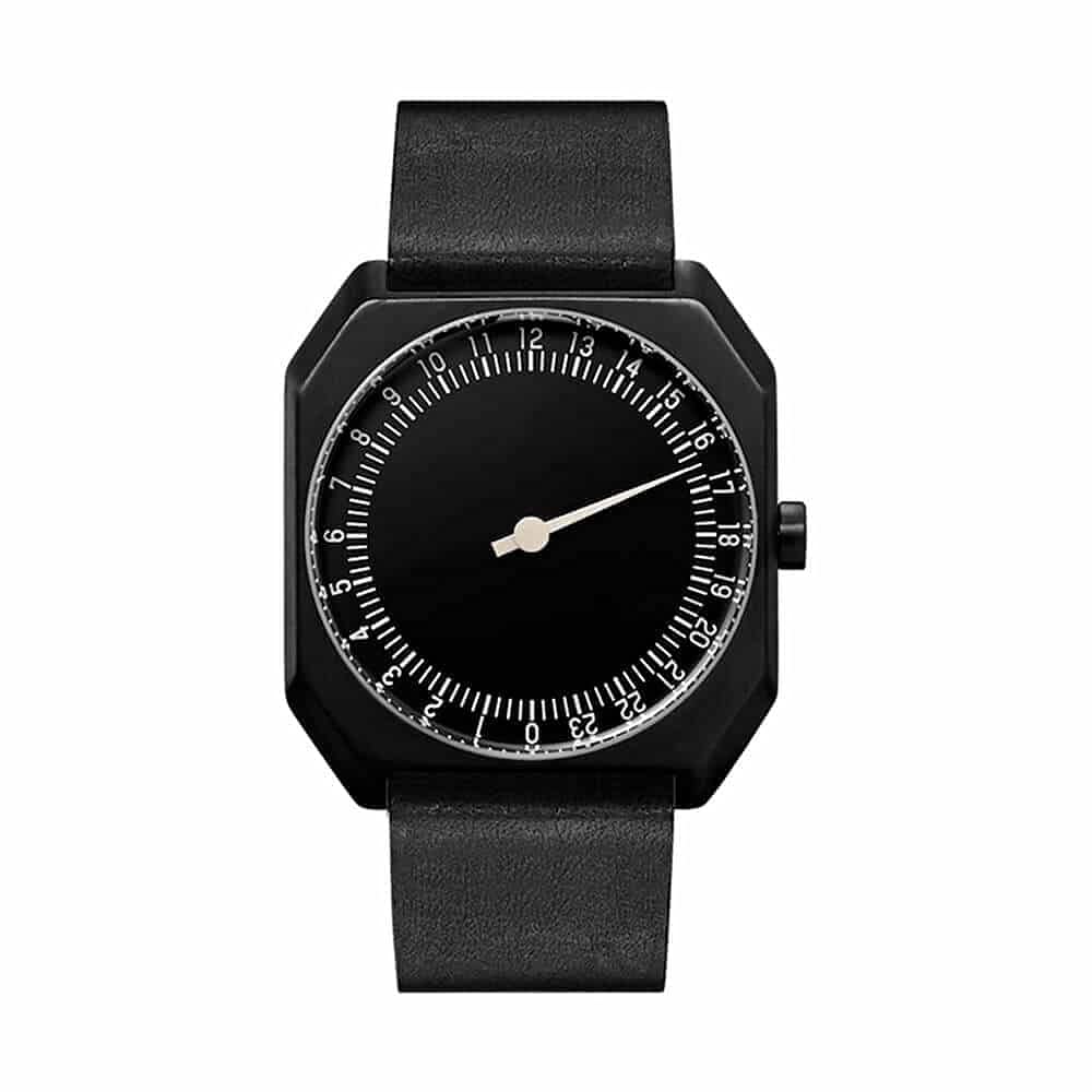 slow Jo 24 - All Black Vintage Leather Unisex Quartz Watch with Black Dial Analogue Display and Black Leather Strap