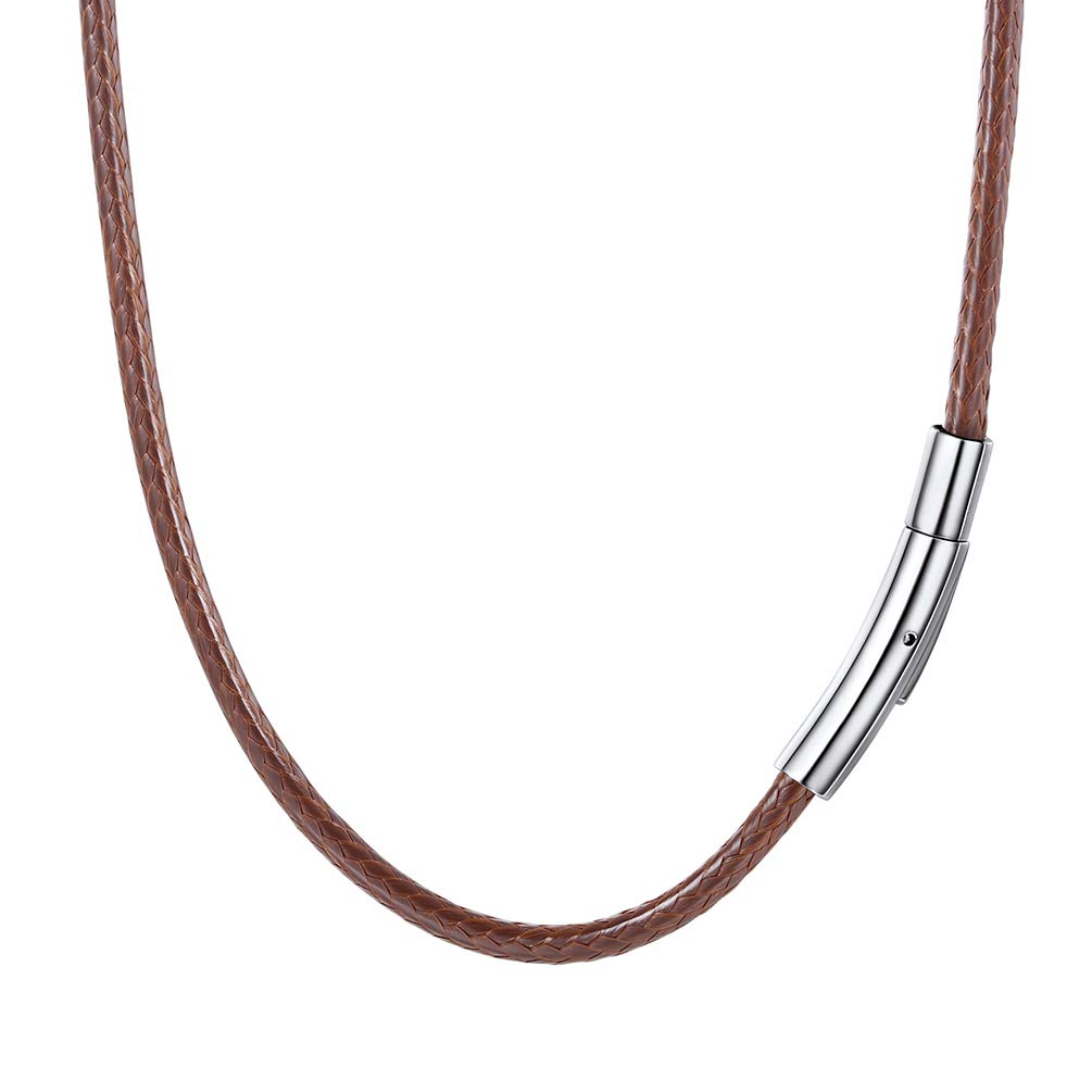 PROSTEEL Men Brown Braided Faux Leather Necklace, Wax Rope Chain, Replacement Jewelry,2mm/3mm Width,16/18/20/22/24/26/28/30 Inch (with Box)