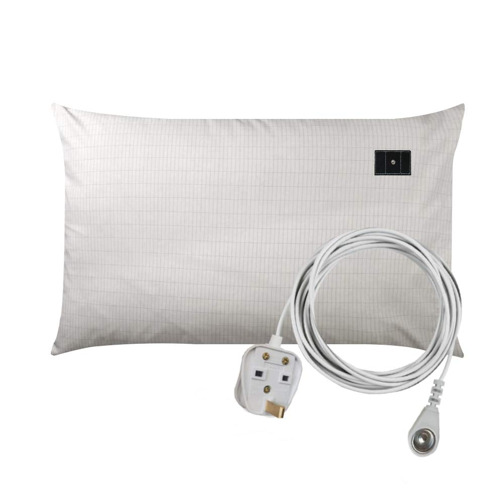 Grounding Pillowcase with UK Grounding Cord, Counductive Sliver Fabric Pillowslip for Better Sleep (19.7 * 30 inch)