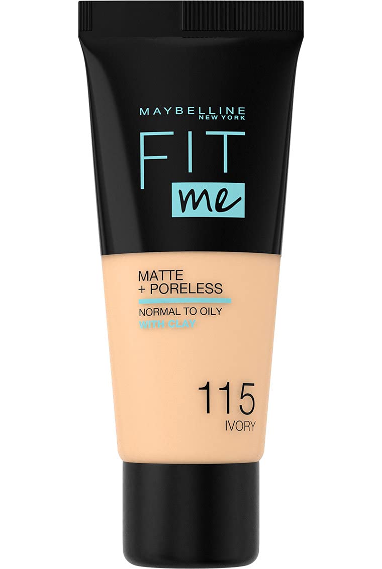 Maybelline Fit Me Foundation, Matte & Poreless, Full Coverage Blendable Normal to Oily Skin, 115 Ivory 30ml