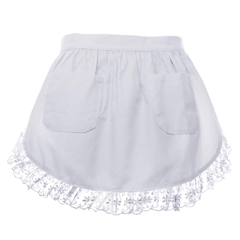 aspire Maid Costume Waist Apron for Lady, Christmas Lace Cotton Half Apron with Two Pockets