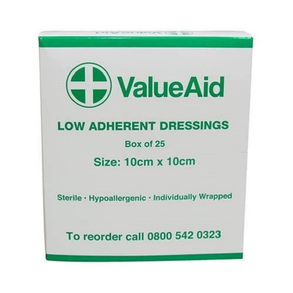 Value Aid Low Adherent Dressing Pads - 10cm x 10cm - Box of 25