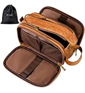 Elviros Water-Resistant Leather Toiletry Bag for Men Large Double-Layer Travel Wash Bag Shaving Dopp Kit Bathroom Gym Toiletries Makeup Organizer with Free Wet Dry Bag (Chocolate-Medium)