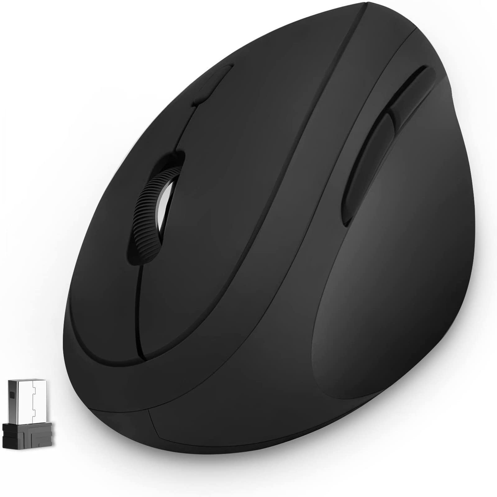 Wireless Ergonomic Mouse, 2.4G Wireless Ergonomic Vertical Mouse against RSI Syndrome with USB Receiver, Silent Mice 800/1200/1600 DPI Adjustable for PC Laptop Computer Desktop, Black
