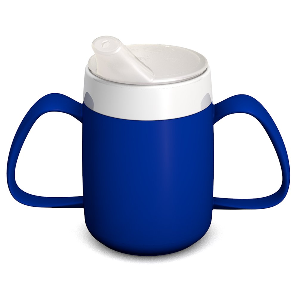 Ornamin Two Handled Mug with Internal Cone 140 ml Blue with Spouted Lid with small opening (model 815 + 806) | drinking aid