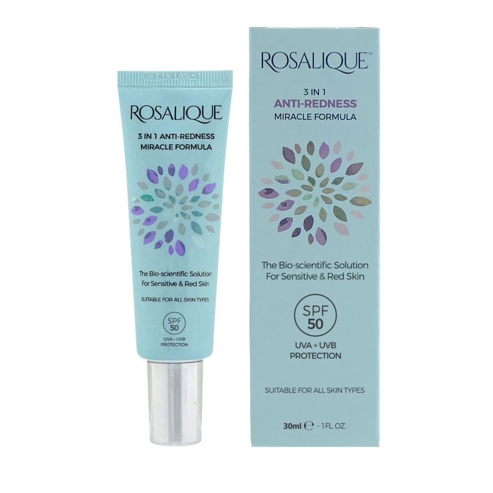 Rosalique 3 in 1 Anti-Redness Miracle Formula Colour Corrector SPF50 for Hypersensitive and Redness Prone Skin, Suitable for All Skin Types 1 x 30 ml