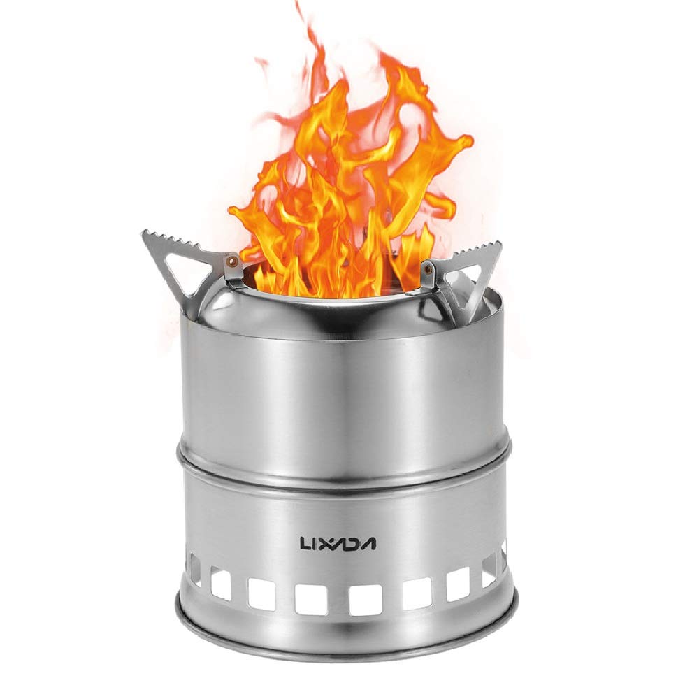 Camping Stove Lixada Stainless Steel Lightweight Wood Stove Solidified Alcohol Stove Portable Outdoor Cooking Picnic BBQ with Mesh Bag