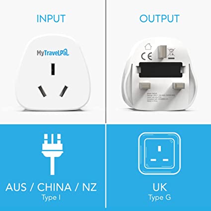 Australia To UK Plug Adapter | Australia NZ China To UK MyTravelPal® Travel Adaptor With 10A Fuse | For Australia, China, New Zealand, Argentina Plugs in UK (1 Pack)