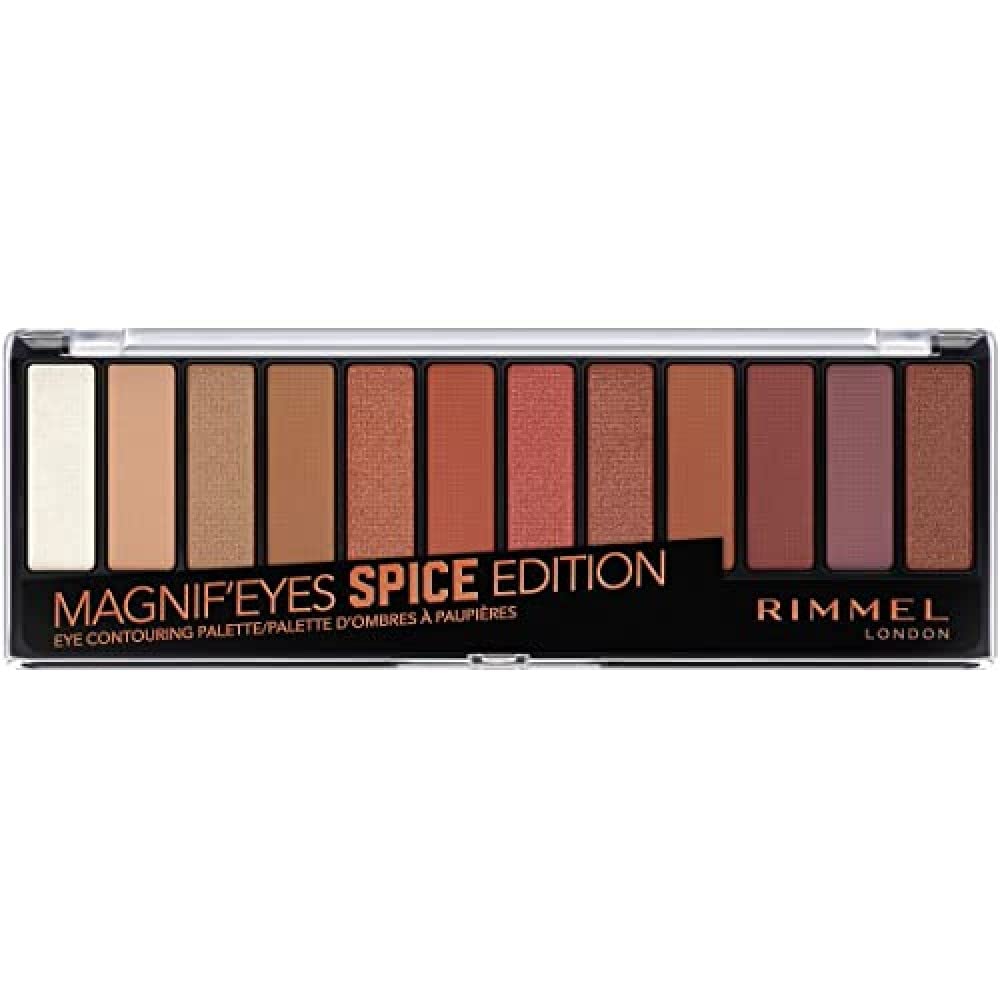 Rimmel London Magnif'eyes 12 Pan Eyeshadow Palette, Highly Pigmented Colours and Long-lasting Formula, Spice Edition, 14.2 g