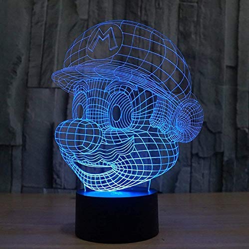 Super Mario Figuras 3D Illusion Lights Lamp,LED Table Desk Decor 7 Colors Touch Control USB Powered Party Decoration Lamp,3D Visual Lamp for Home Décor Xmas Birthday Gifts