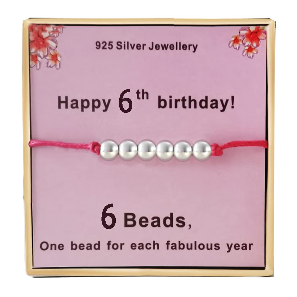 Birthday Gifts for 6th Girls 925 Sterling Silver Beads Bracelet for Young Girls Presents for 6 Years old Girl Jewellery 6 Yr Gift Ideas for Little Girls