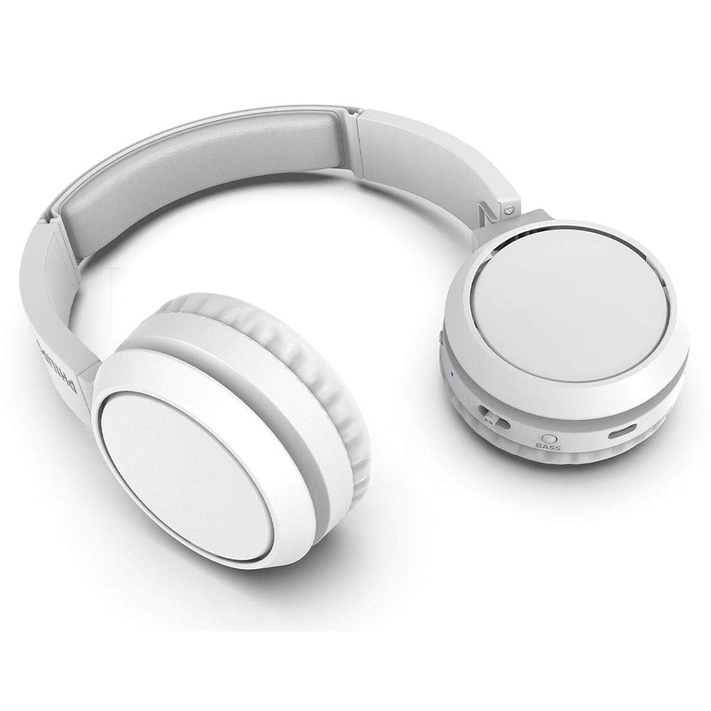 Philips On-Ear Headphones H4205WT/00 with Bass Boost Button (Bluetooth, 29 Hours' Playback Time, Quick Charging Feature, Noise Isolating, Flat Folding), Matte White