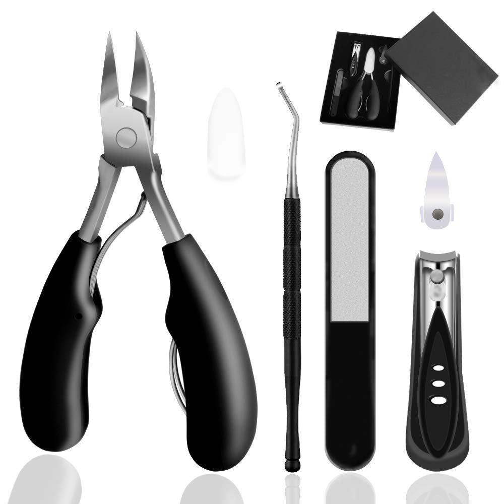 5 in 1 Ingrown Toenail Clipper Tool Set for Hard Thick Toe Nail, Professional Podiatrist Nipper Trimmer Kit Including Pedicure Scissors, Nail-Catcher Clipper, Nail Lifter and Nail File