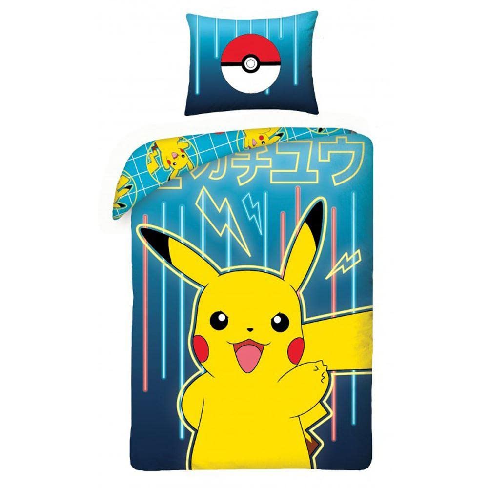 Halantex Bed Linen Set Pokemon Picachu Yellow Blue, 2 Pieces Set. 140x200 cm + 1 Pillowcase. 100% Cotton Oeko-Tex