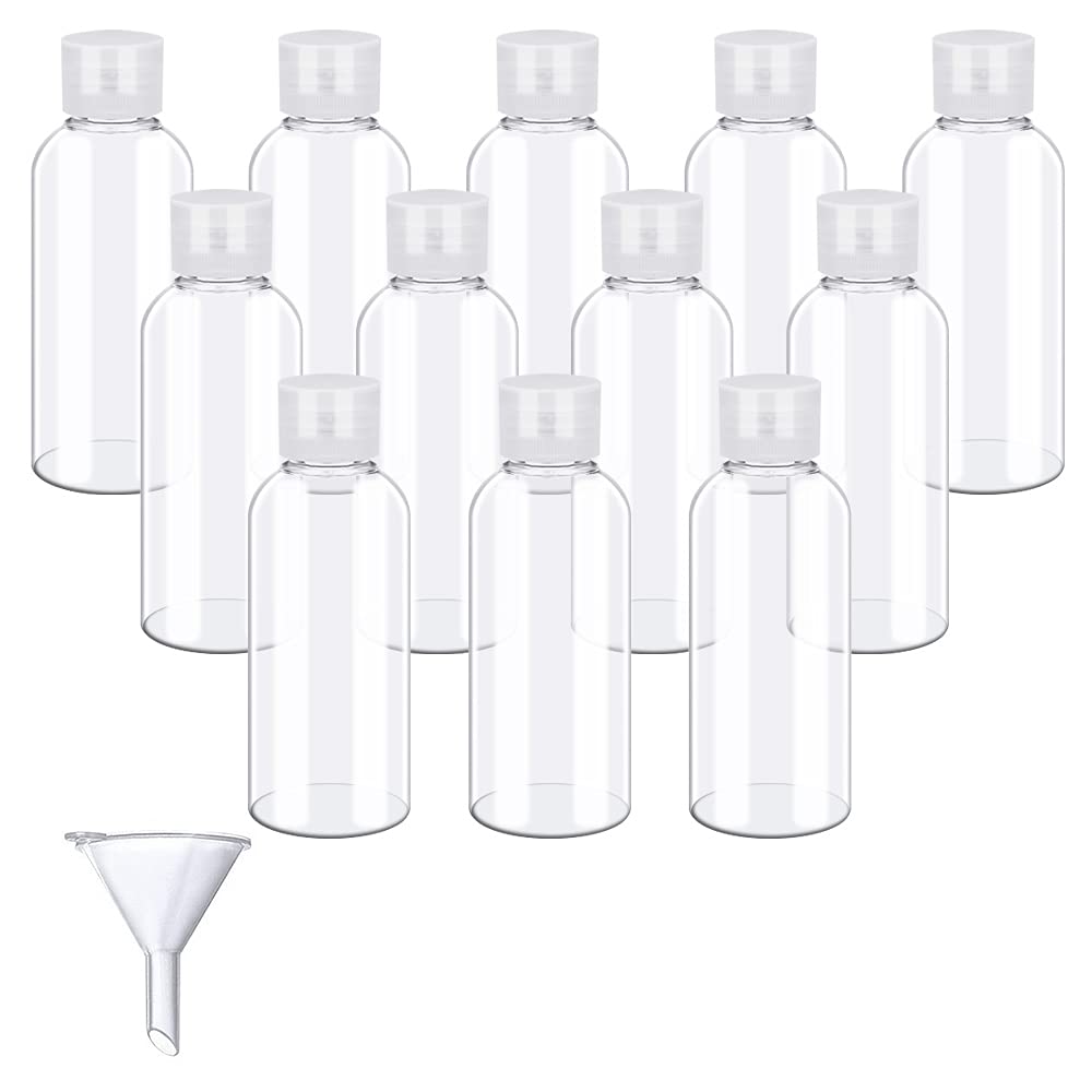 SPEACOUR 12 Pcs Clear Travel Bottles 50ml Transparent Flip Cap Bottles Refillable Empty Travel Containers Bottle Plastic Lotion Bottle with Small Funnel for Shampoo, Conditioner, Lotion, Toiletries