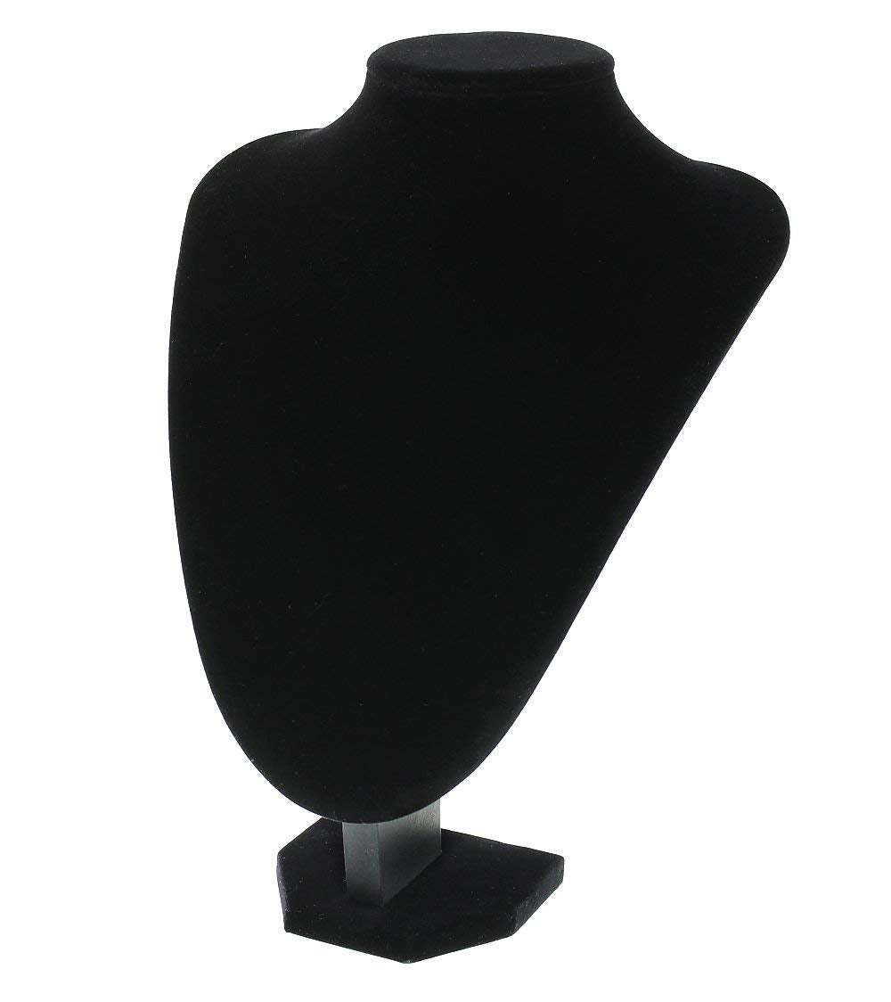 MINGZE Jewelry Display Stand, Black Velvet Necklace Pendant Chain Bust Display Holder Stand, Measures 22cm Height, 16cm Width, 13cm Depth.
