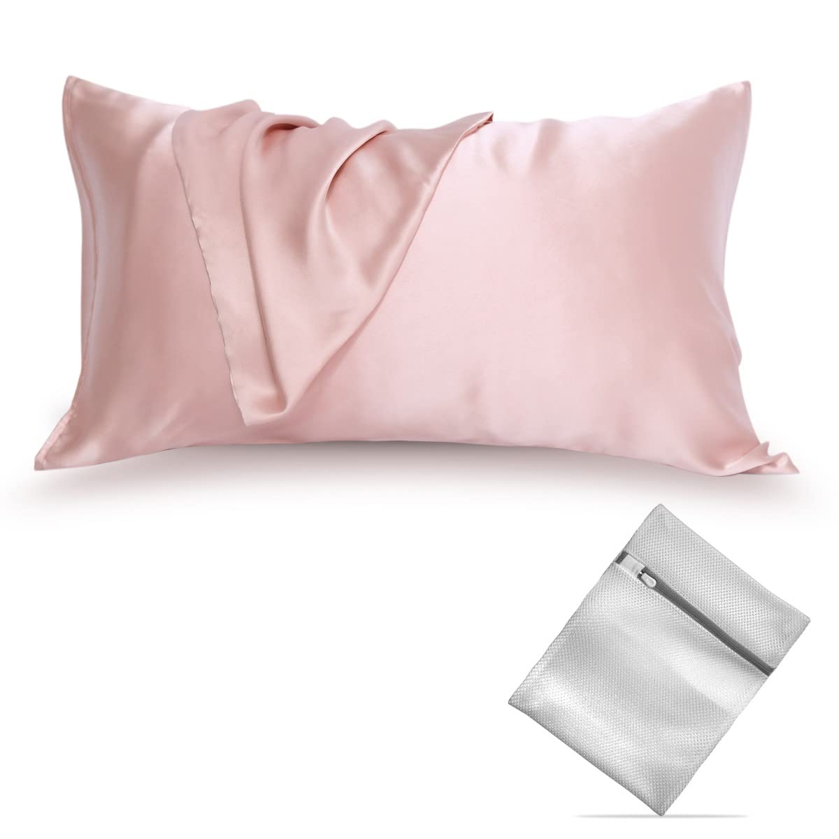 Cilkify Silk Pillowcase with Laundry Bag - 100% 19mm Mulberry Silk Pillowcase 50 X 75 cm - Silk Pillowcases for Hair and Skin - Silk Pillowcase UK – Envelope Style (Blush)