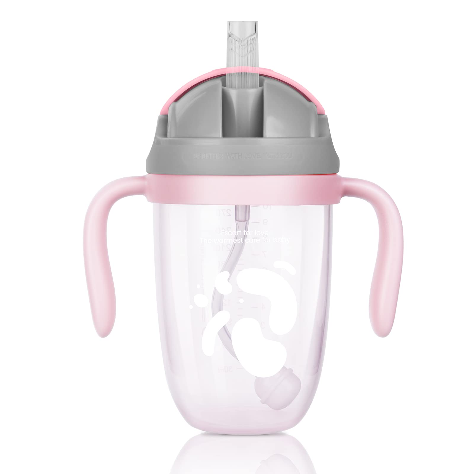 Ainiv Sippy Cup for 8+ Months Baby, Baby Cup| 300ml | Weighted Straw& Easy Grip Handles, Baby Water Bottle with Simple Flip-Top Lid,Trainer Cup for Independent Drinking, Spill-Free Toddler Cup,Pink
