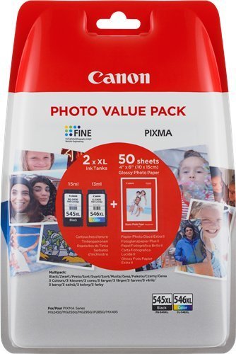 Canon Genuine Ink Cartridges PG-545XL/C-546 XL + Photo Paper Value Pack For Selected T, TR, IP, MX and MG Series