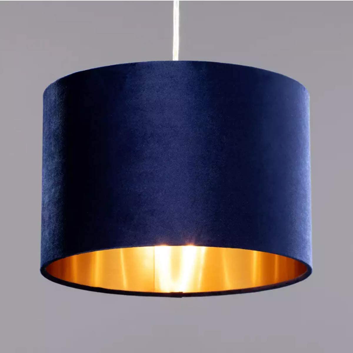 CGC Navy Blue Gold Inner 30cm Drum Lamp Velvet Fabric Shade Pendant Table Lamp Bedroom Dining Room Lounge Ceiling Pendant Shade