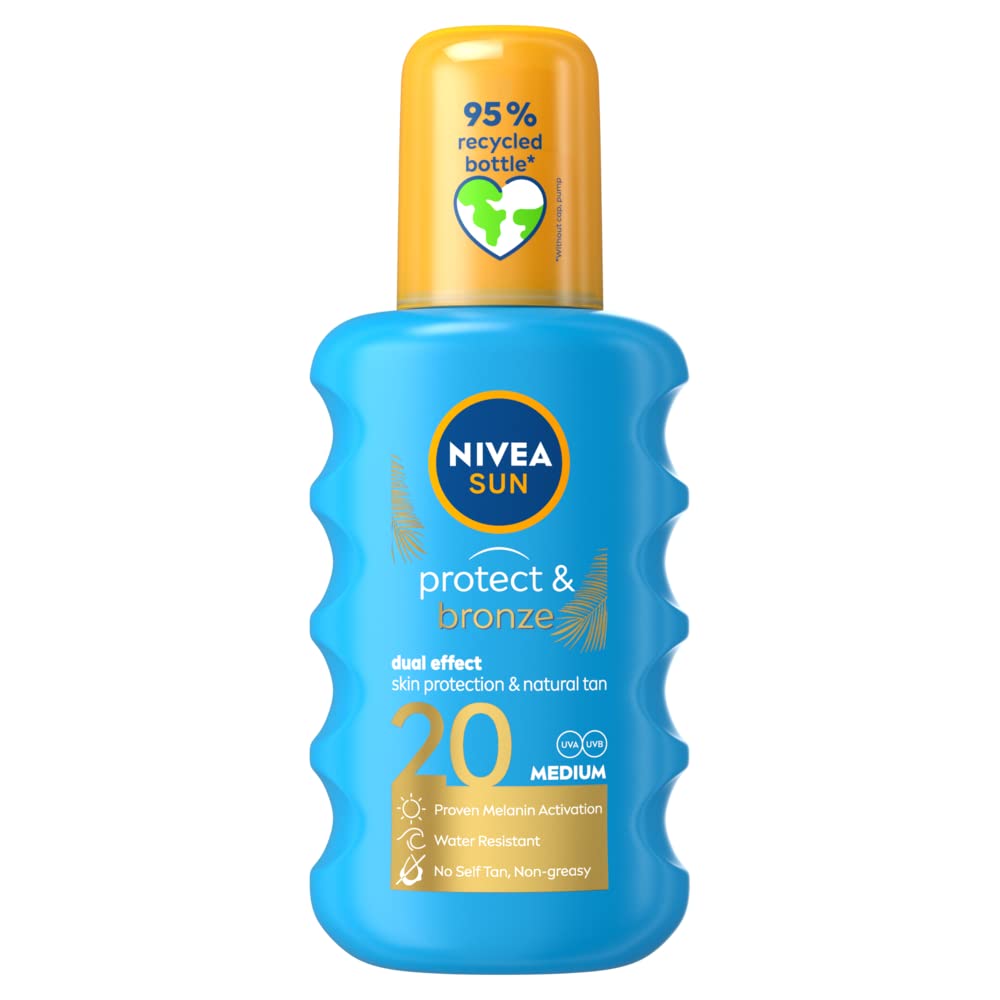 NIVEA SUN Protect & Bronze Sun Spray SPF20 (200ml), Bronzing Tanning Lotion Spray with SPF20, Advanced Suncream Protection, Natural Pro-Melanin Extract