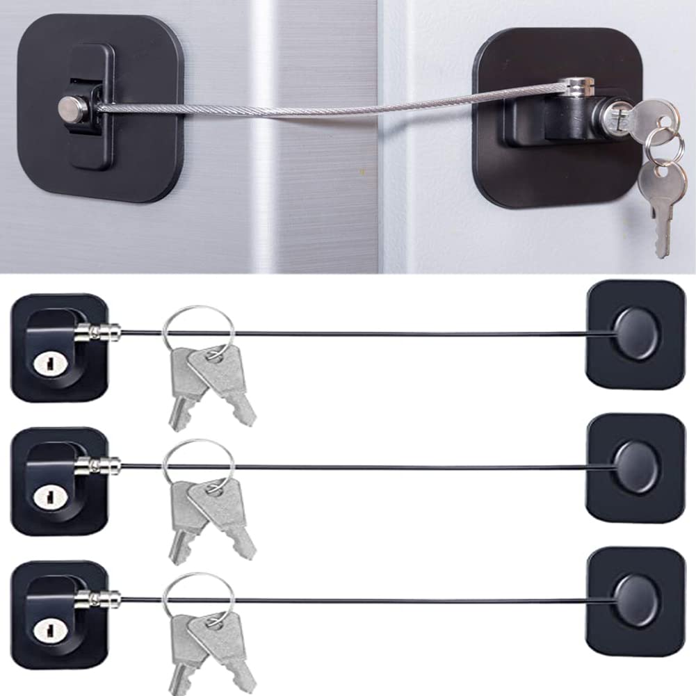 Kiwinvou 3P Black Children Safety Refrigerator Door Lock,Kids Security Window Lock,Cabinet Lock,Fridge Freezer Locks with 6 Keys