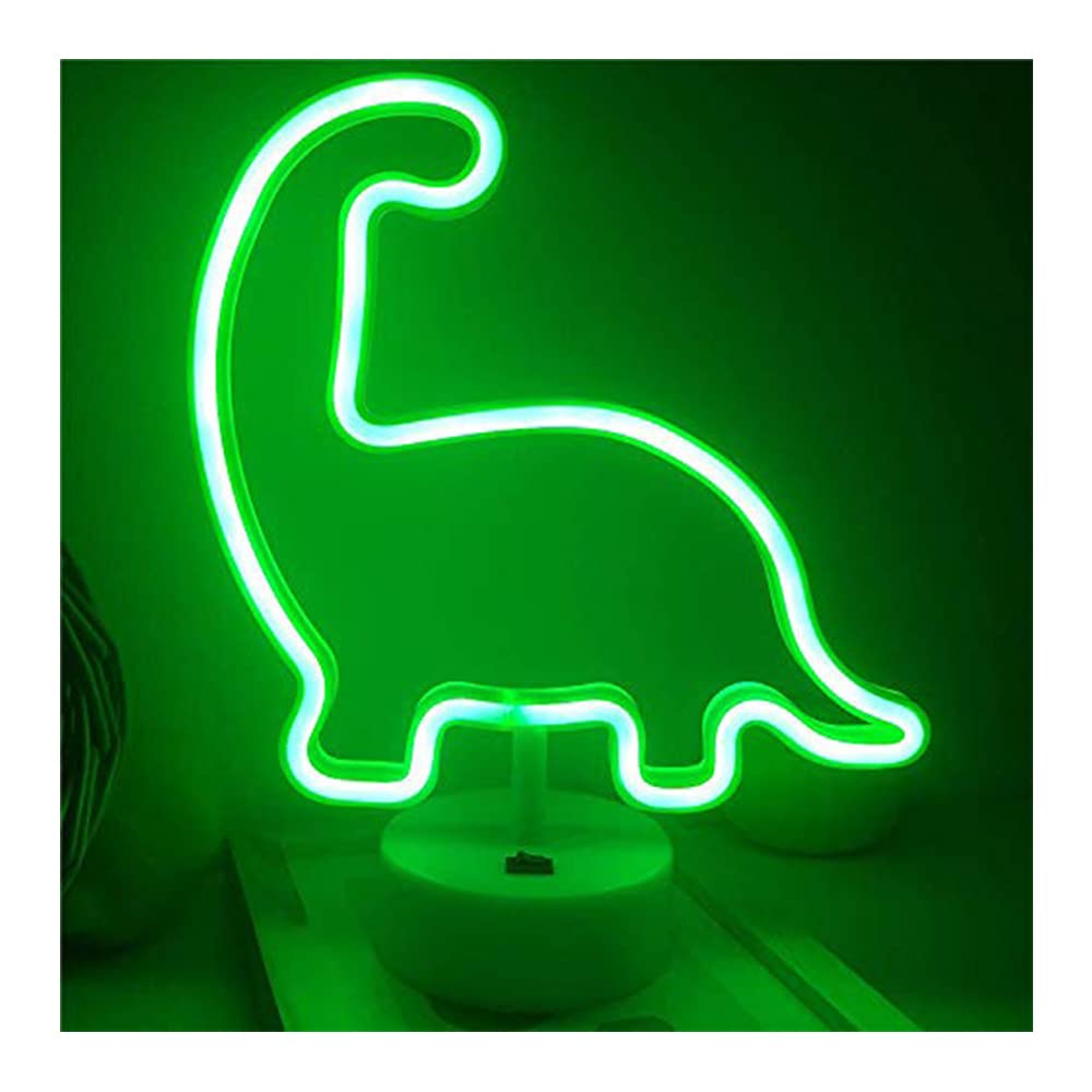 ENUOLI LED Neon Night Light Dinosaur Shaped with Green Lamp USB & Battery Powered Neon Lights Neon Signs with Pedestal Light up Your Birthday Party Kids Room Club Bedroom Bar(Dinosaur)