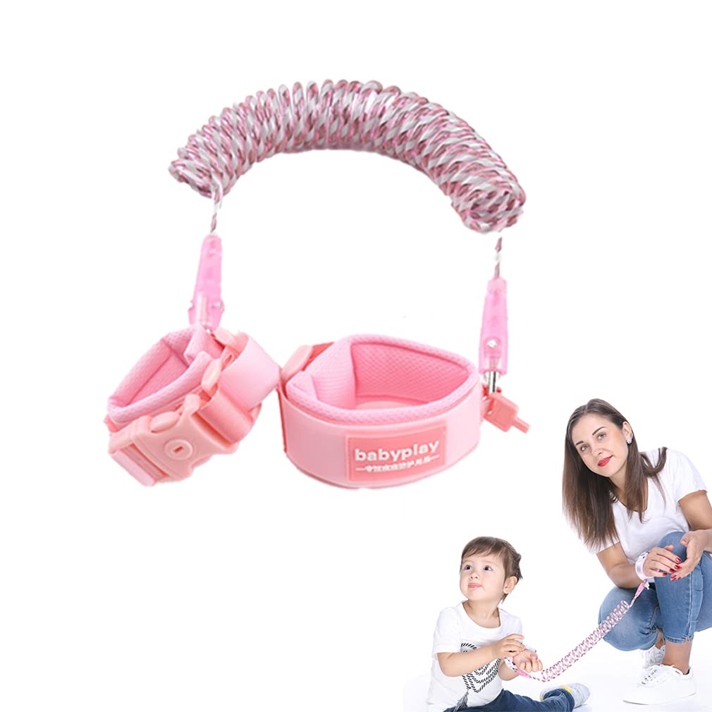 Anti Lost Belt/Locked Anti-Lost Child Safety Wrist Link, 360 Degree Rotating Joint Reflective Children Wrist Reins Safety Adjustable 1.5M Toddler Wrist Strap for Walking(Pink)